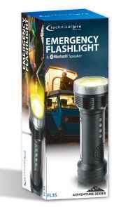 TECHNICAL PRO EMERGENCY RECHARGEABLE BLUETOOTH FLASHLIGHT WITH SOLAR PANEL FL3R, BLACK