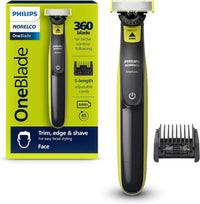 PHILIPS NORELCO ONEBLADE 360 FACE HYBRID ELECTRIC BEARD TRIMMER AND SHAVER 5 IN 1, BLACK YELLOW