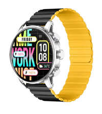 KIESLECT KR2 CALLING WATCH IOS & ANDROID COMPATIBLE / BLACK/YELLOW STRAP, STAINLESS STEEL